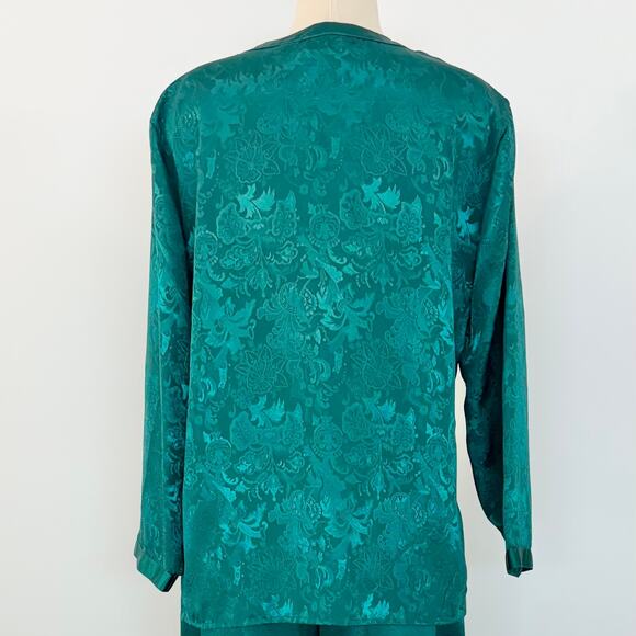 Victoria's Secret Vintage Gold Label Pajama SET Green Satin Jacquard Floral | M - Picture 4 of 14
